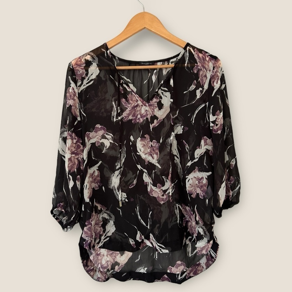 Dynamite Floral Top Semi Sheer Medium